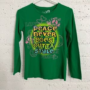 5/$25 The Childrens Place Girls Top XL 14 Green My Perfect Tee Peace St Paddy's